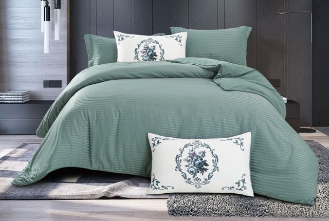 New Manilla Stripe Quilt Cover Set Without Filling  6 PCS - King Turquoise