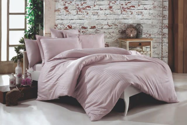 Striped Satin Quilt Cover Set Without Filling  6 PCS - King Purple