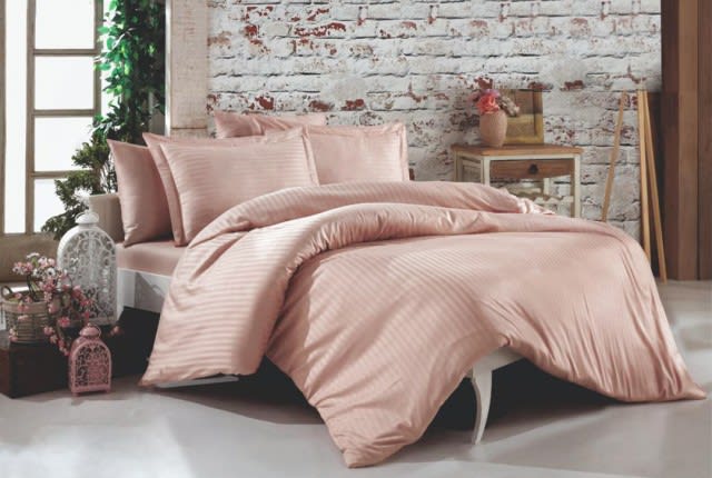 Striped Satin Quilt Cover Set Without Filling  6 PCS - King Pink