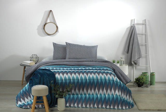 Spanish Mora Comforter Set 6 PCS - King Grey & Turquoise