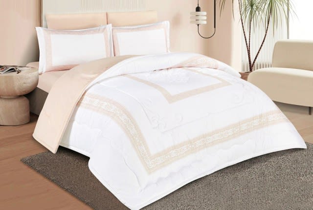 Kingston Comforter Set 7 PCS - King White & L.Beige