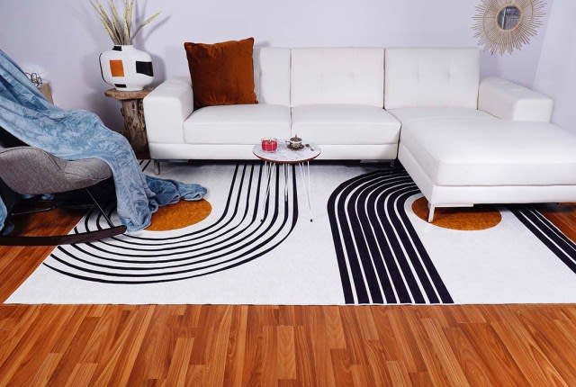 Armada Waterproof Carpet - ( 180 X 280 ) cm Off White & Black & Gold  ( Without White Edges )