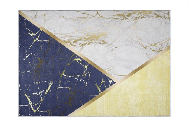Armada Waterproof Carpet - ( 160 X 230 ) cm Gold & Blue & Grey ( Without White Edges )