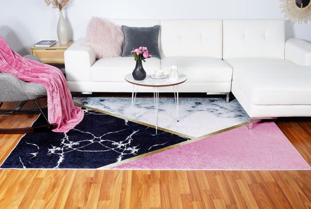 Armada Waterproof Carpet - ( 160 X 230 ) cm Pink & Black & Gold ( Without White Edges )