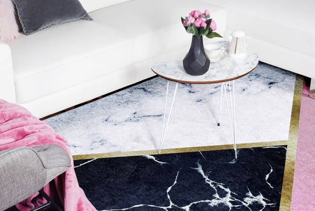 Armada Waterproof Carpet - ( 160 X 230 ) cm Pink & Black & Gold ( Without White Edges )