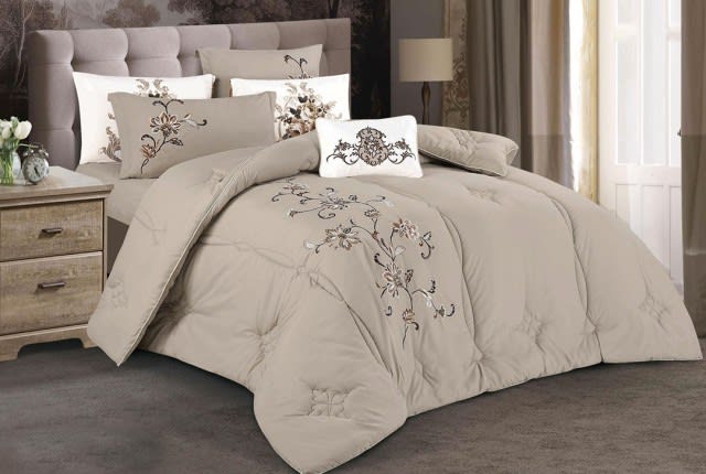 Sara Embroidered Comforter Set 7 PCS - Beige