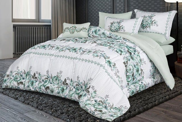 Lila Stripe Comforter Set 7 PCS - King White & L.Turquoise