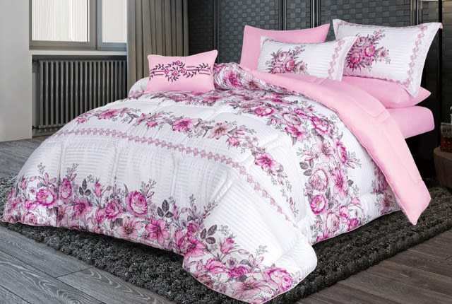 Lila Stripe Comforter Set 7 PCS - King White & Pink