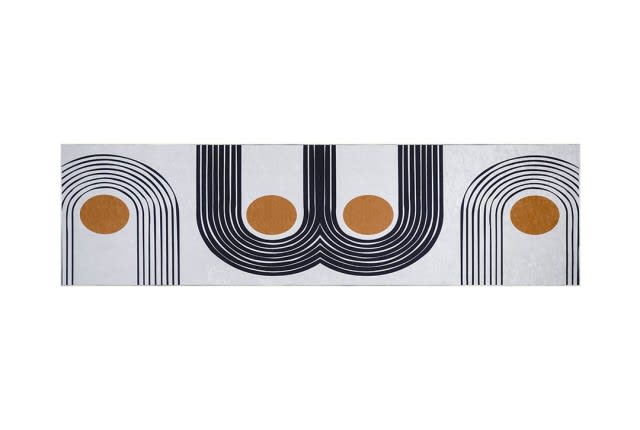 سجاد ممرات عازل للماء من أرمادا - ( 300 × 80 ) سم أوف وايت و أسود و ذهبي (بدون أطراف بيضاء)
