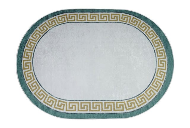 Armada Waterproof Carpet - Oval ( 160 X 230 ) cm Versace Off White & Green & Gold ( Without White Edges )