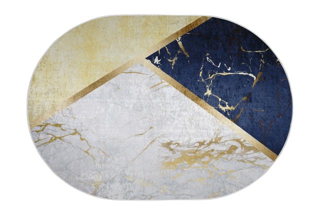 Armada Waterproof Carpet - Oval ( 160 X 230 ) cm Gold & Blue & Grey ( Without White Edges )