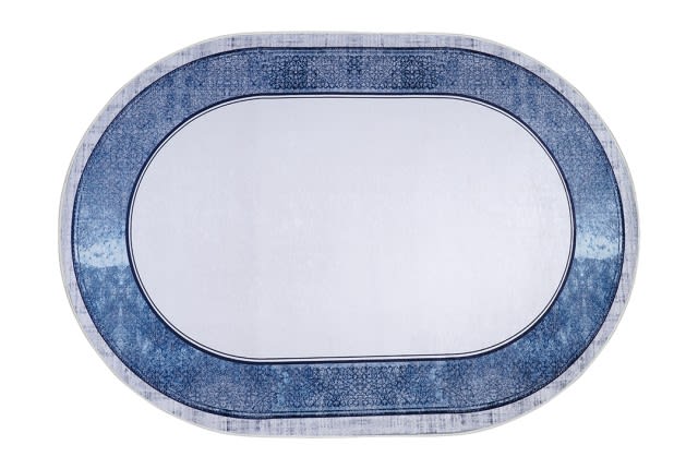 Armada Waterproof Carpet - Oval ( 160 X 230 ) cm Blue & White ( Without White Edges )