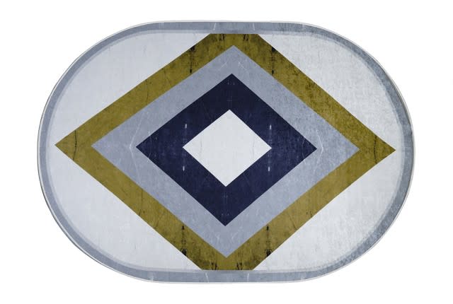Armada Waterproof Carpet - Oval ( 160 X 230 ) cm Grey & Gold & Navy (Without White Edges)
