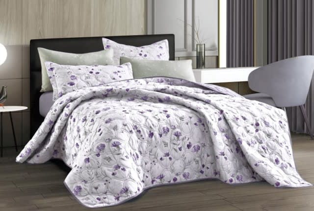 CODY BedSpread Set 6 PCS - King Off White & Purple