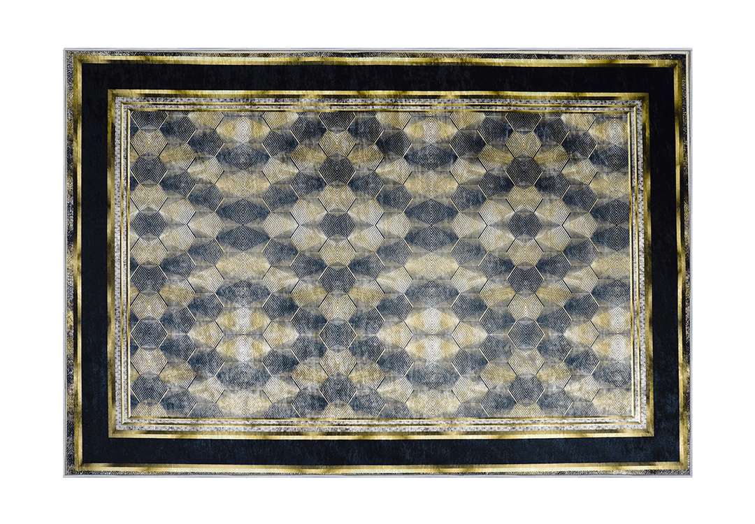 Armada Waterproof Carpet - ( 180 X 280 ) Black & Gold cm ( Without White Edges )