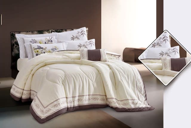NAIROBI Embroidered Striped Comforter Set 7 PCS - King Cream