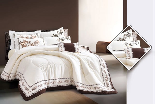 NAIROBI Embroidered Striped Comforter Set 7 PCS - King Off White
