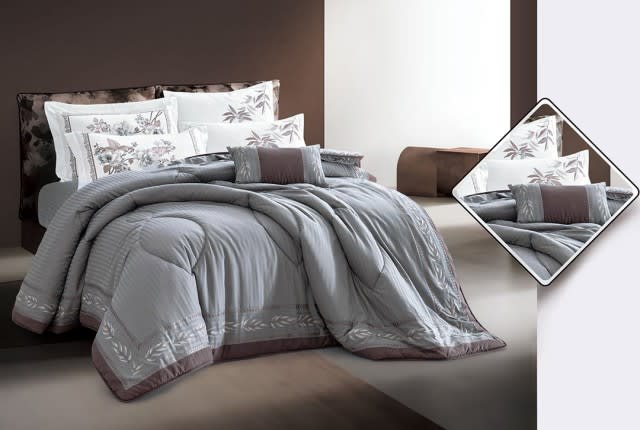 NAIROBI Embroidered Striped Comforter Set 7 PCS - King Grey