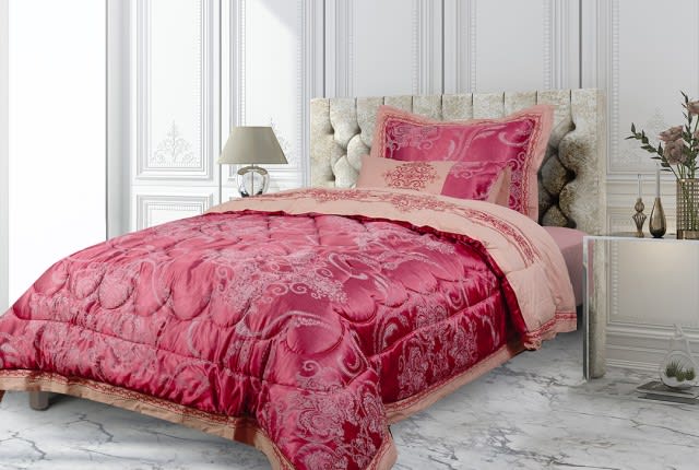 Field Crest Embroidered Comforter Set 4 PCS - Single D.Red