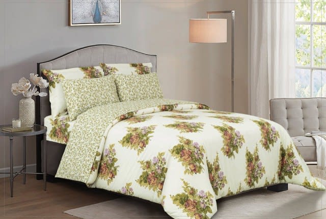 Cannon Cotton Comforter Set 4 PCS - Queen Cream & Roses