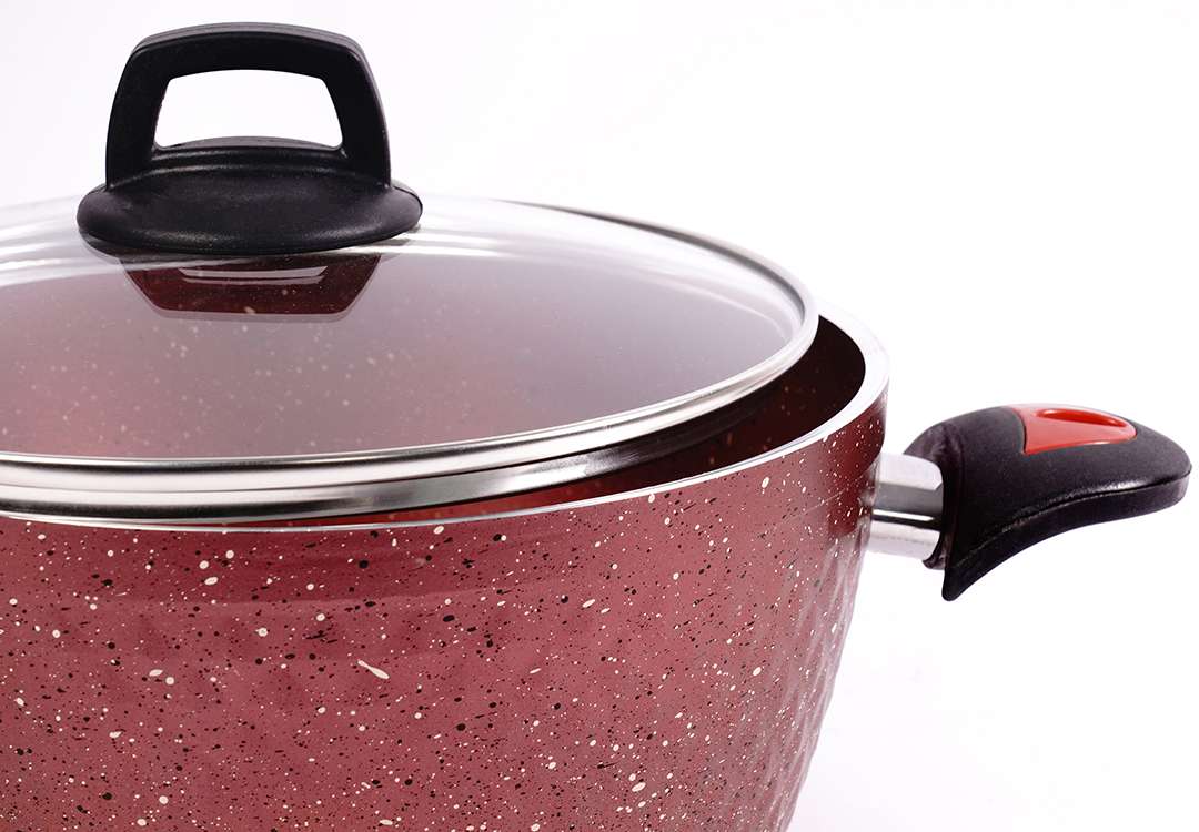 Granite Cooking Pot With Glass Lid - Red & Black ( Medium )