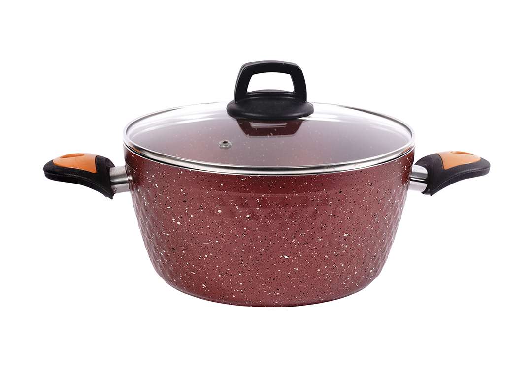 Granite Cooking Pot With Glass Lid - Red & Black ( Medium )