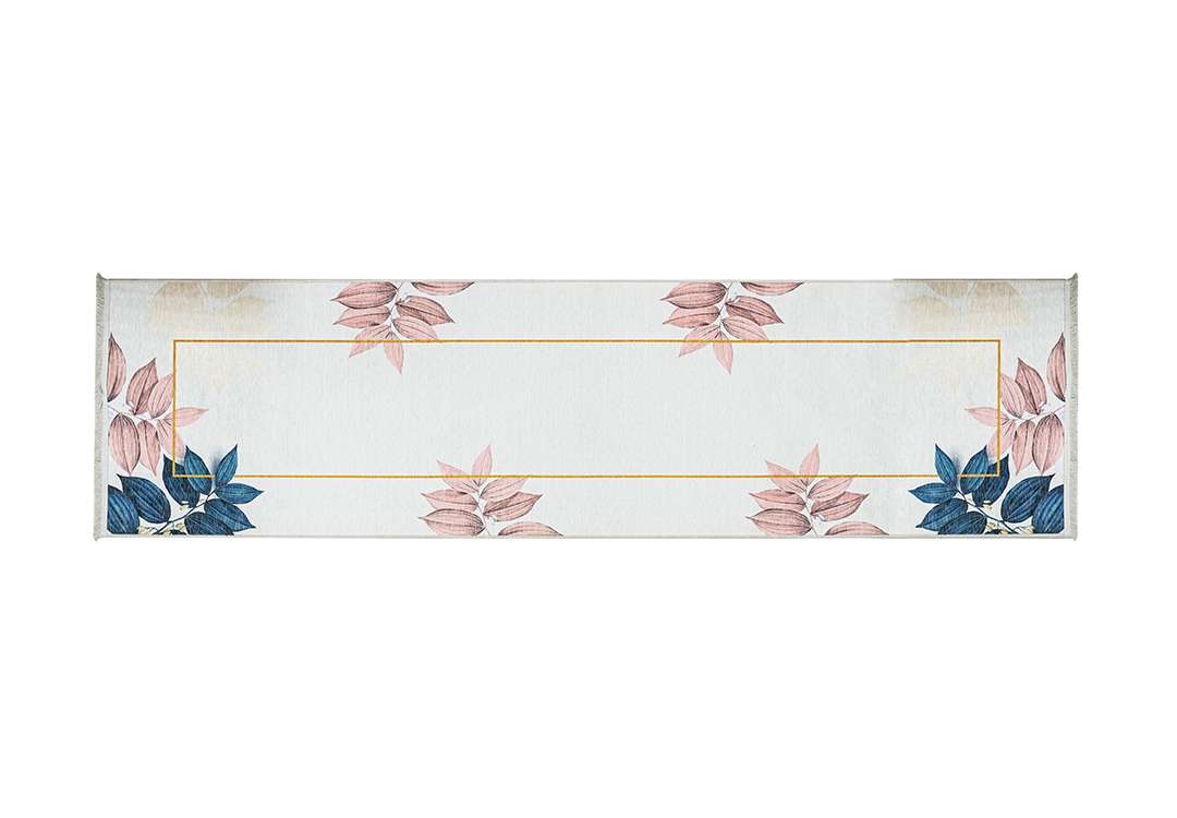 Armada Jacquard Passage Carpet - ( 300 X 80 ) cm Cream & Pink & Blue ( Without White Edges )