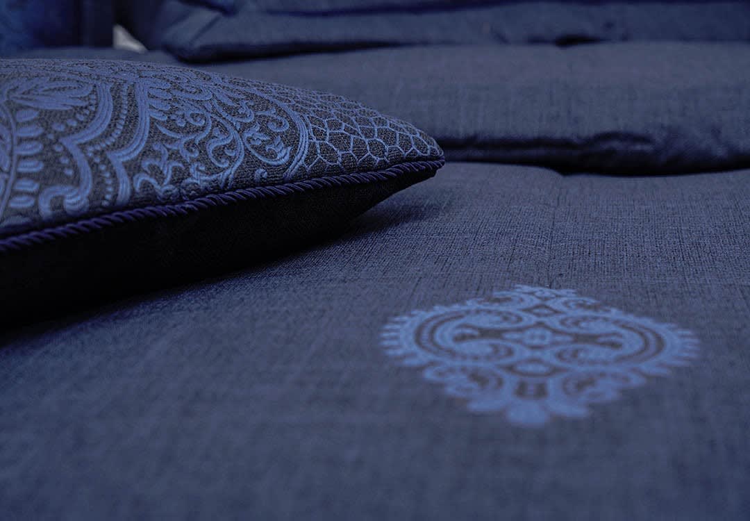 Turkish Jacquard Cotton Bed Spread Set 4 PCS - King D.Blue