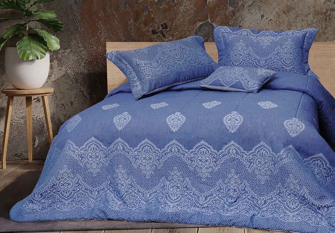 Turkish Jacquard Cotton Bed Spread Set 4 PCS - King Blue