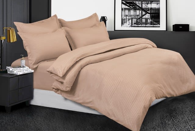 DINO Striped Duvet Cover Set Without Filling 6 PCS - King Beige