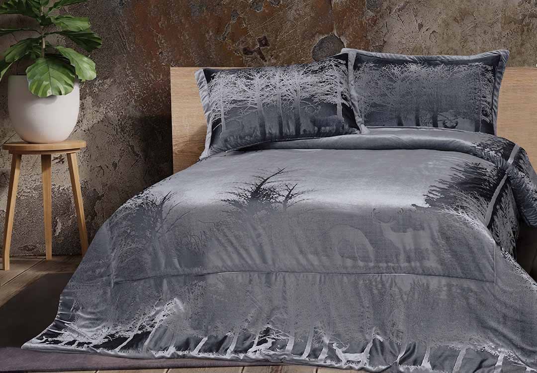 Turkish Jacquard Velvet Bed Spread Set 3 PCS - King Grey