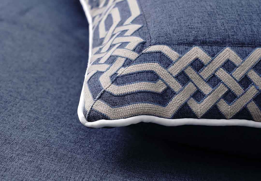 Turkish Jacquard Cotton Bed Spread Set 4 PCS - King Blue & Cream
