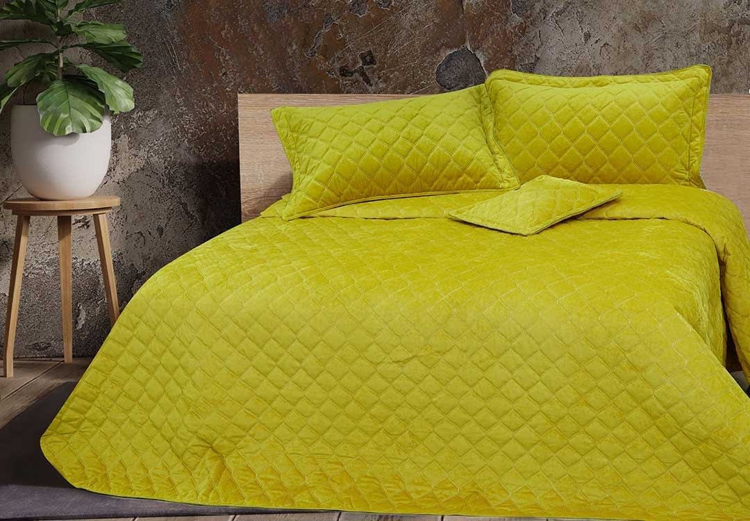 Turkish Jacquard Velvet Bed Spread Set 4 PCS - King Yellow