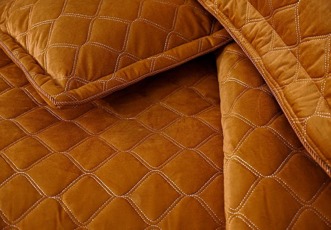 Turkish Jacquard Velvet Bed Spread Set 4 PCS - King Orange