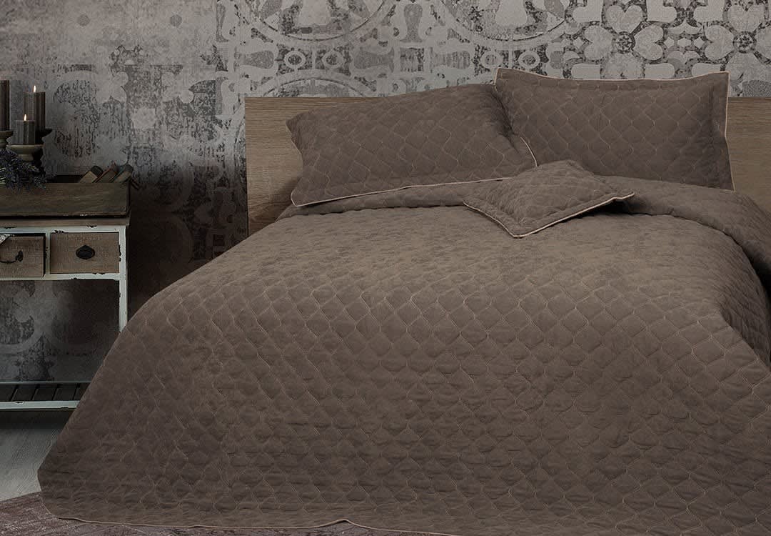 Turkish Jacquard Velvet Bed Spread Set 4 PCS - King Brown
