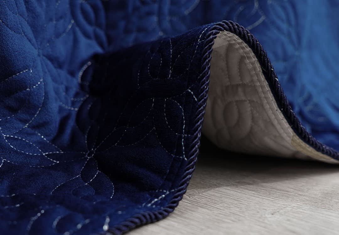 Turkish Jacquard Velvet Bed Spread Set 4 PCS - King Dark Blue
