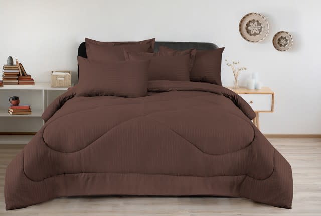 Armada Stripe Hotel Comforter Set 4 PCS - Single D.Brown