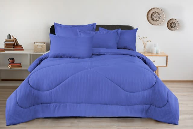 Armada Stripe Hotel Comforter Set 4 PCS - Single Mauve Blue
