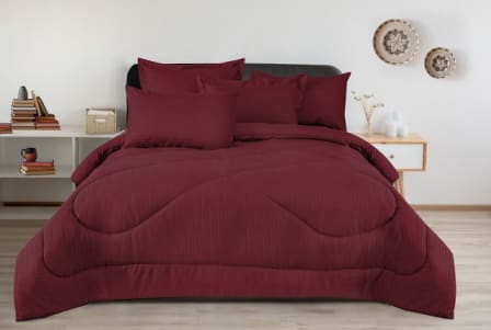 Armada Stripe Hotel Comforter Set 4 PCS - Single D.Red