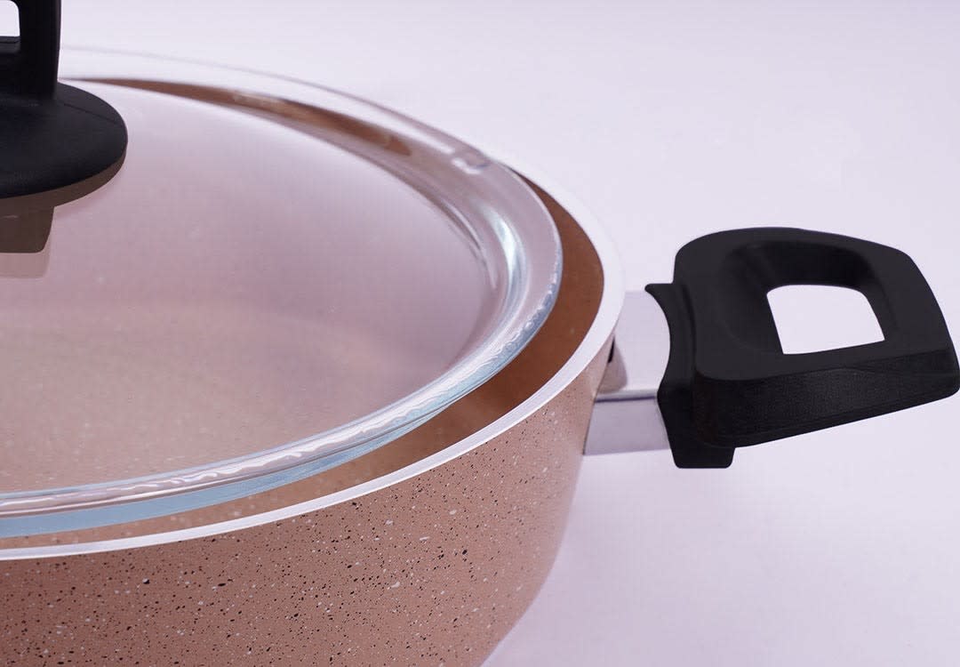 Granite Cooking Pot With Glass Lid - L.Beige ( Medium )