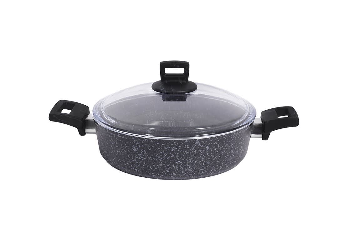 Granite Cooking Pot With Glass Lid - Black ( Medium )