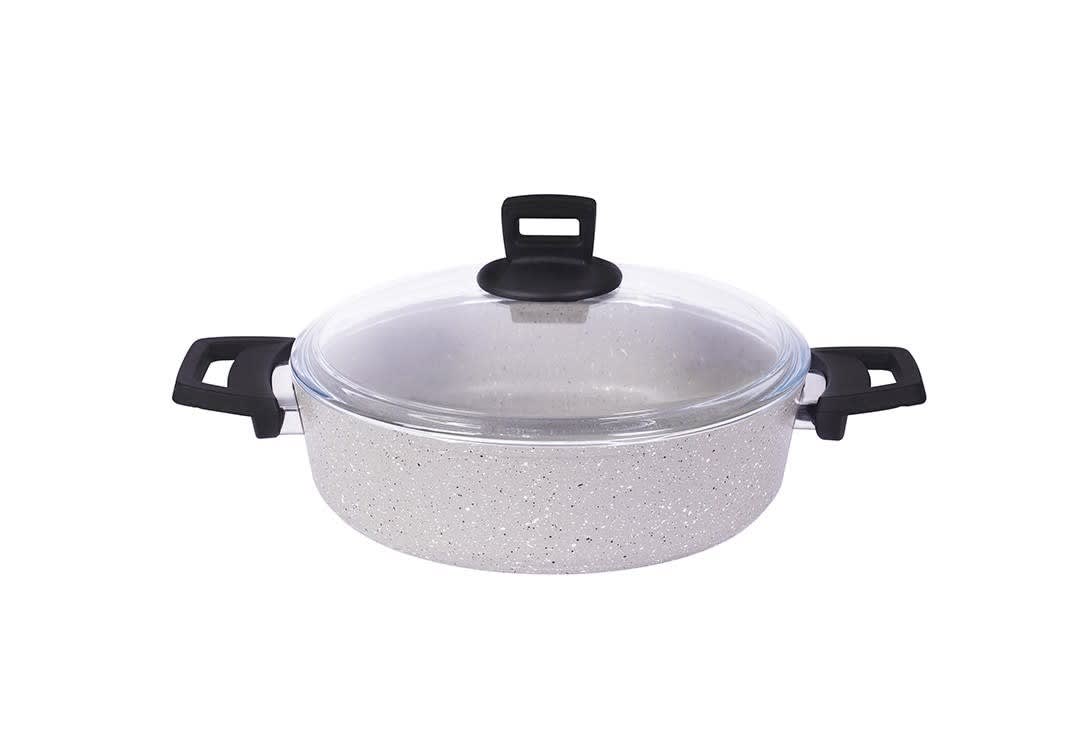 Granite Cooking Pot With Glass Lid - L.Grey ( Medium )