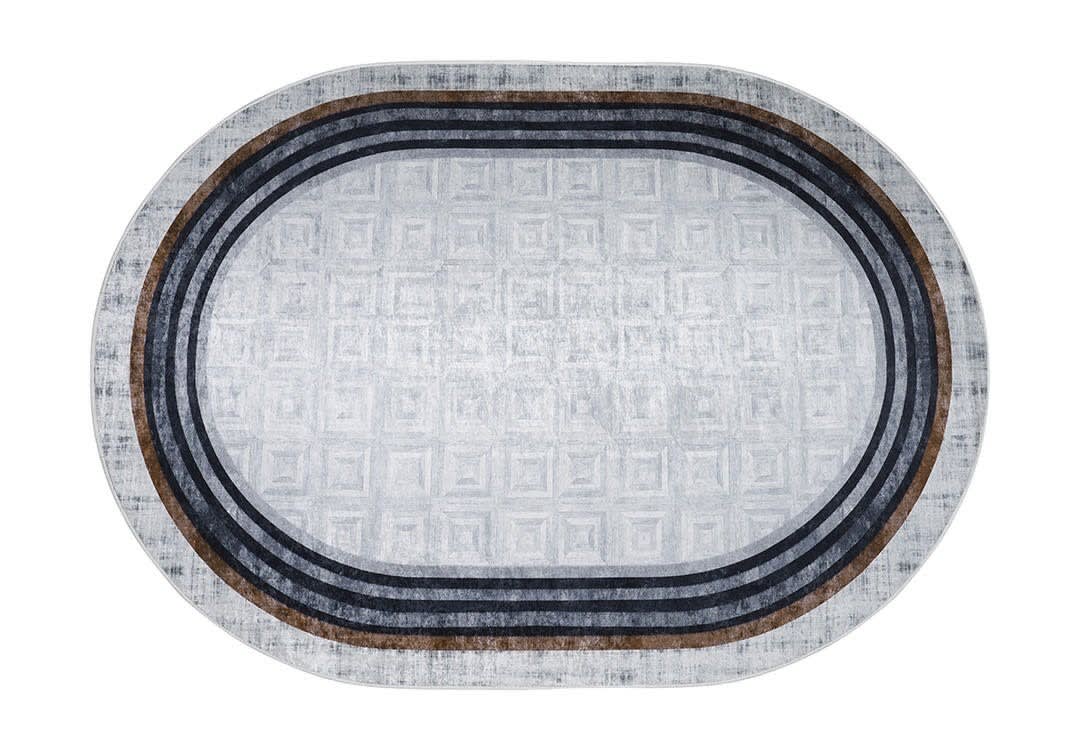 Armada Waterproof Carpet - Oval ( 160 X 230 ) cm Grey & Brown & Navy (Without White Edges)