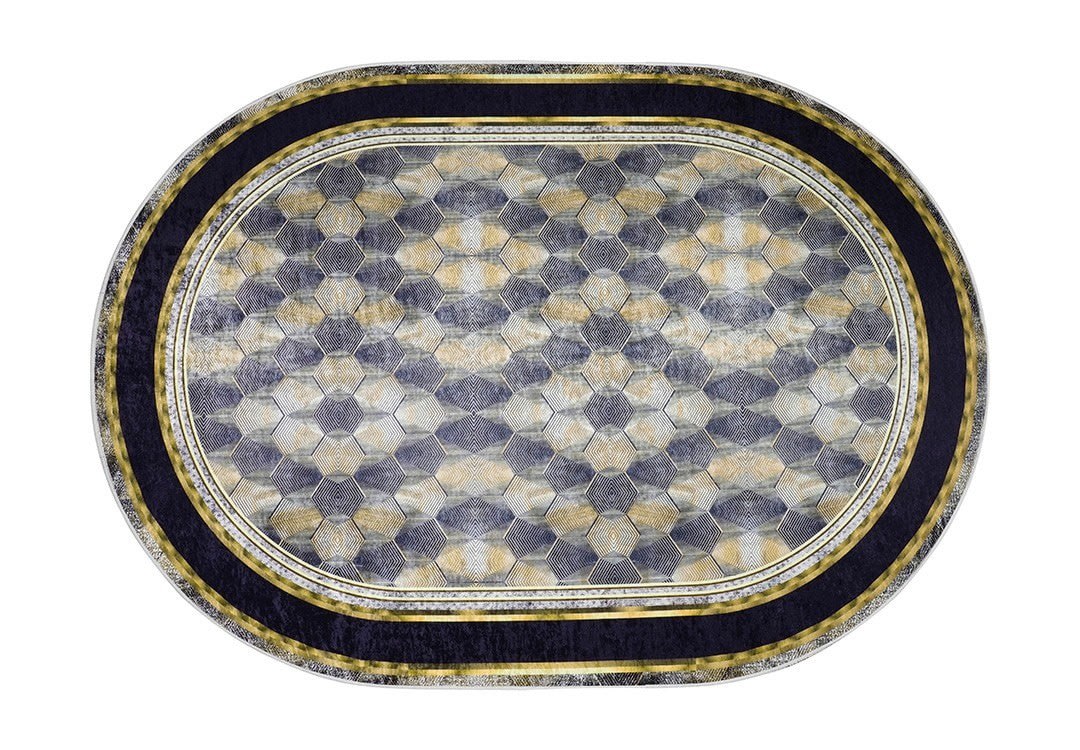 Armada Waterproof Carpet - Oval ( 160 X 230 ) cm Black & Gold (Without White Edges)
