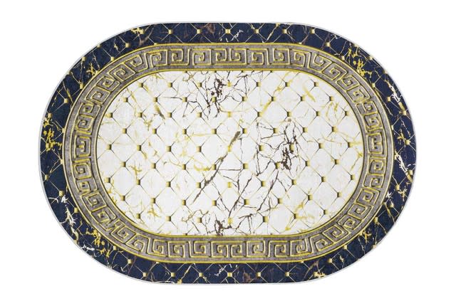 Armada Waterproof Carpet - Oval ( 160 X 230 ) cm Versace Off White & Black & Gold (Without White Edges)
