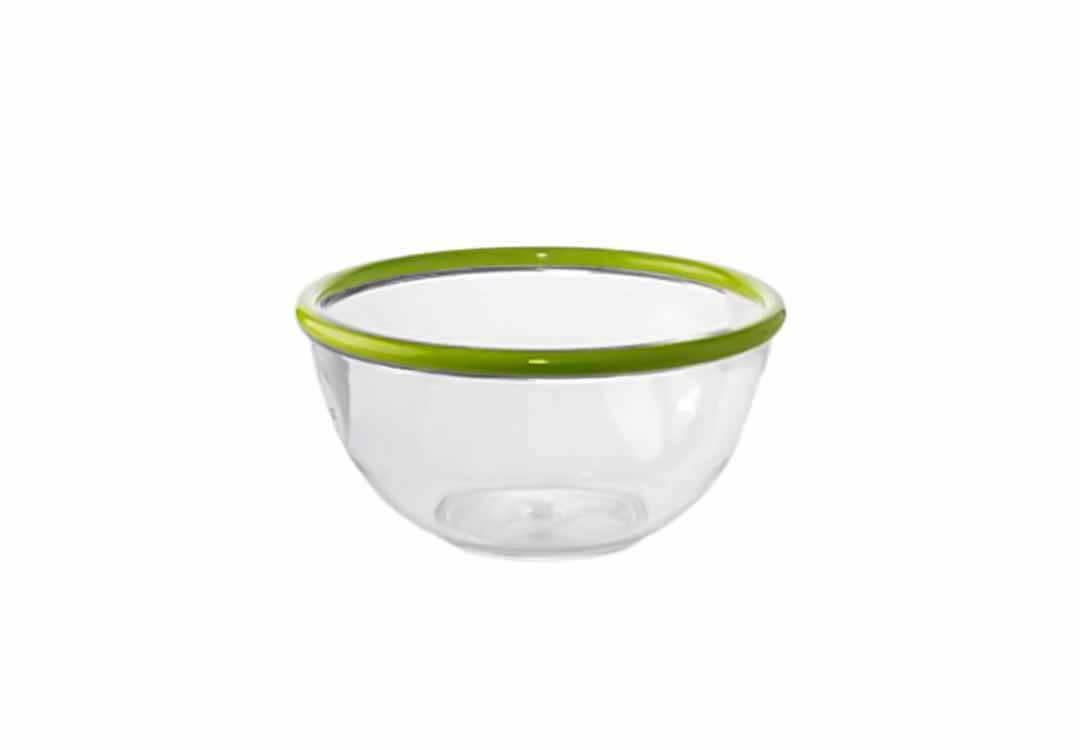 وعاء سلطة بلاستيك - شفاف بحواف باللون الأخضر الليموني ( 18 سم )