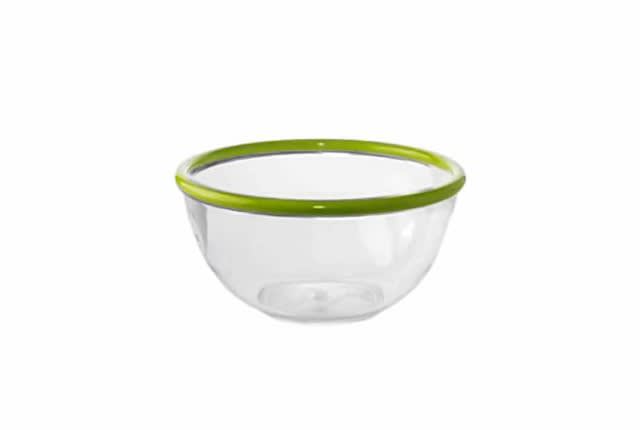 وعاء سلطة بلاستيك - شفاف بحواف باللون الأخضر الليموني ( 30 سم )
