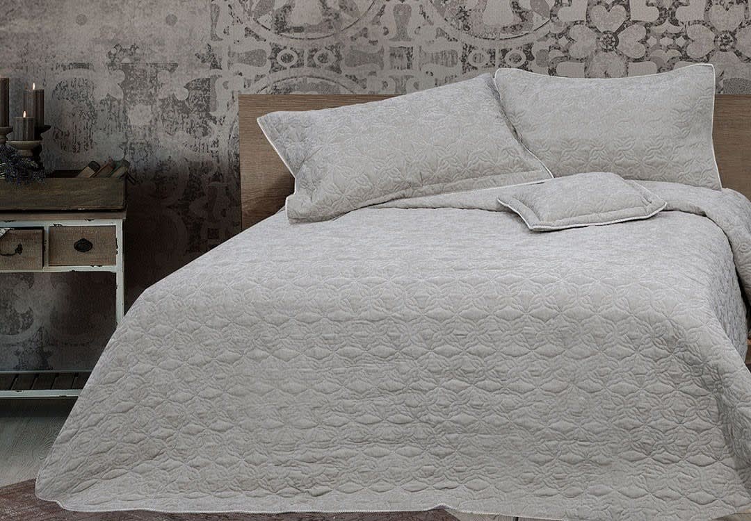 Turkish Jacquard Cotton Bed Spread Set 4 PCS - King Grey