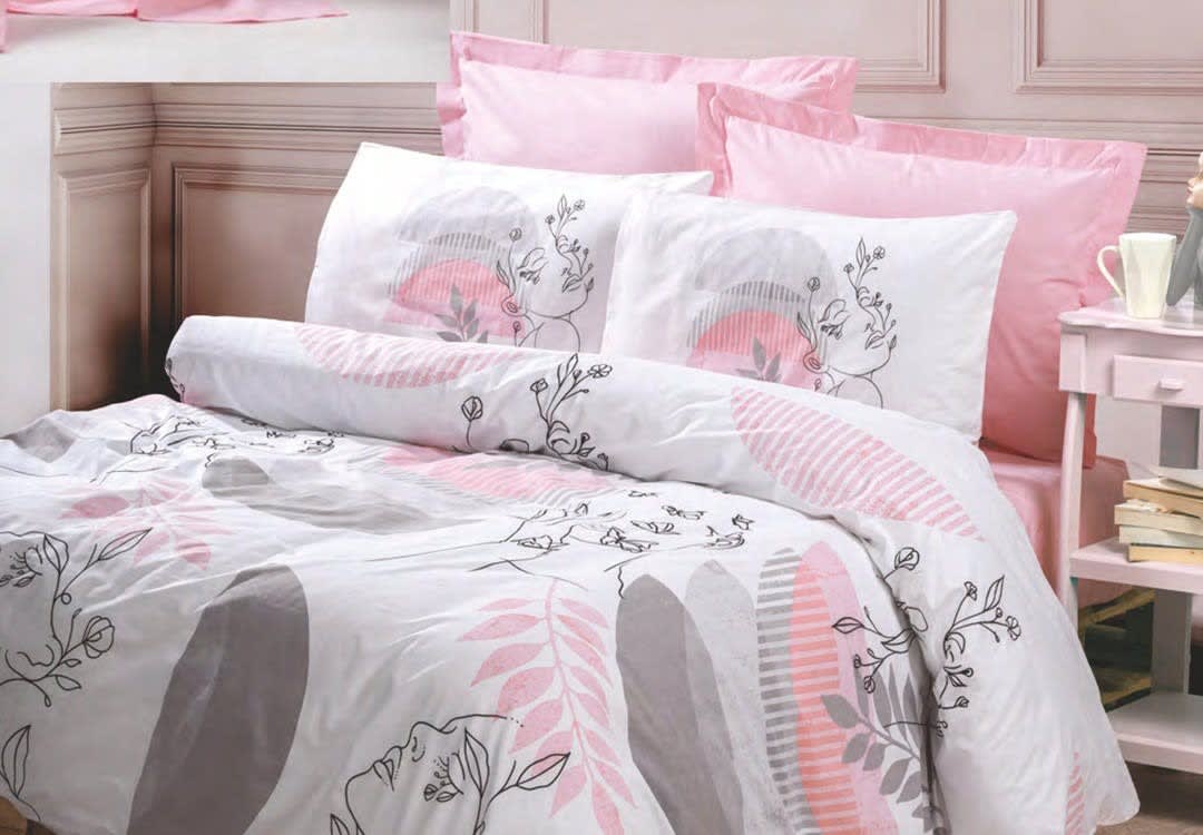 Pretty Duvet Cover Set Without Filling 6 PCS - King Off White & Pink
