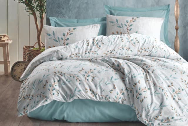 Lendell Duvet Cover Set Without Filling 6 PCS - King Off-White & Turquoise
